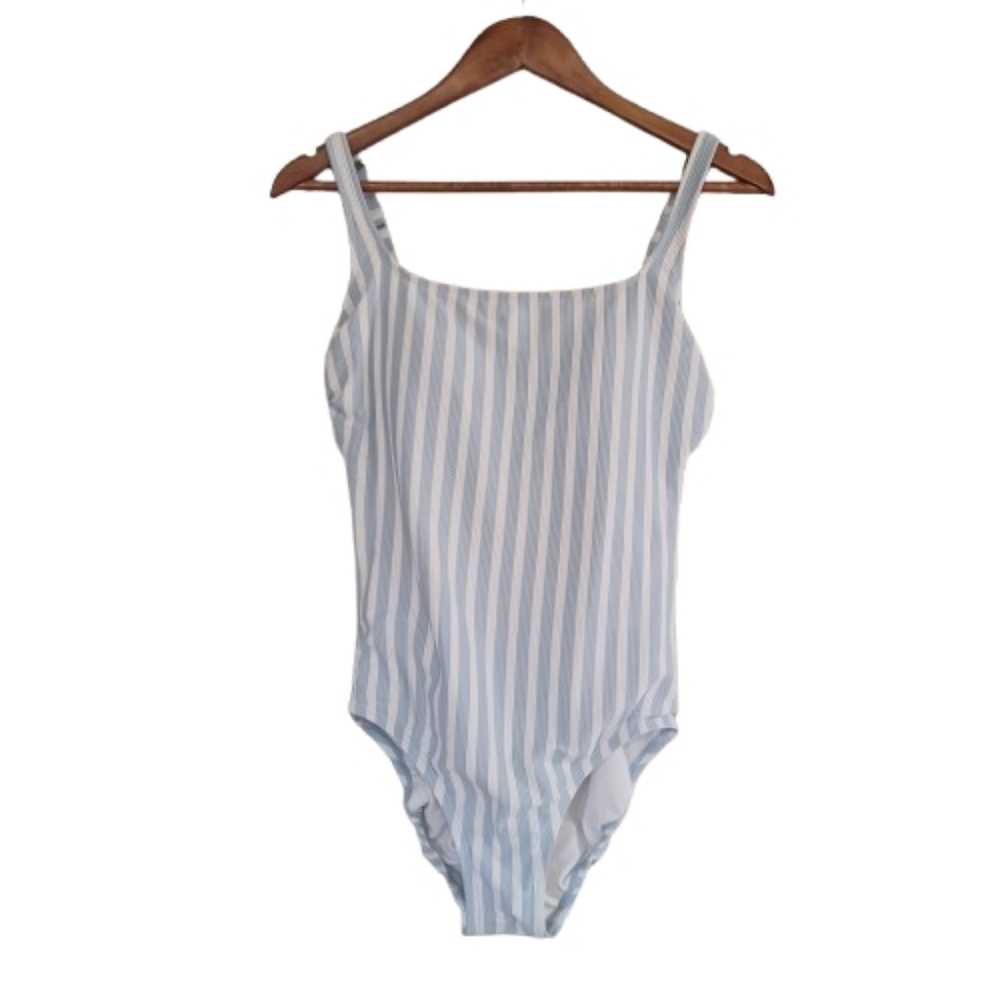 TIME AND TRU Blue And White Striped One-Piece Size Medium Swimsuit Swimwear